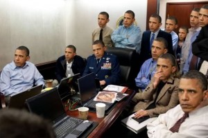 Parodic photomontage, White House Situation Room, assassination of Osama Bin Laden. Anonymous