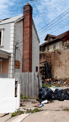 Fire aftermath, 16 Grove St., Staten Island, 5-3-12. Photo © copyright by A. D. Coleman.