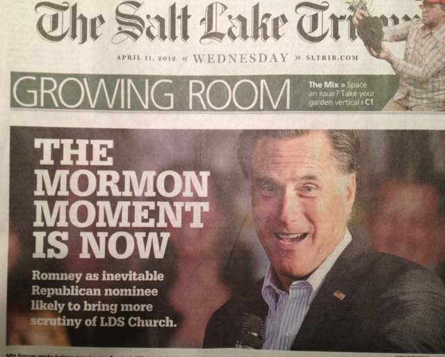 "The Mormon Moment," Salt Lake Tribune front page, April 11, 2012.