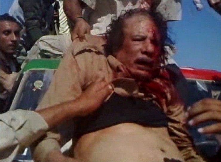 Anonymous, Muammar Gaddafi, Sirte, Libya, 20-10-11, still from video.