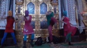 Pussy Riot performance, Russian Orthodox Church, Moscow, 2-21/12. Still from YouTube video.