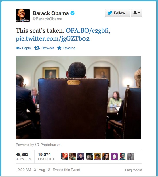 Barack Obama tweet, 8-31-12.