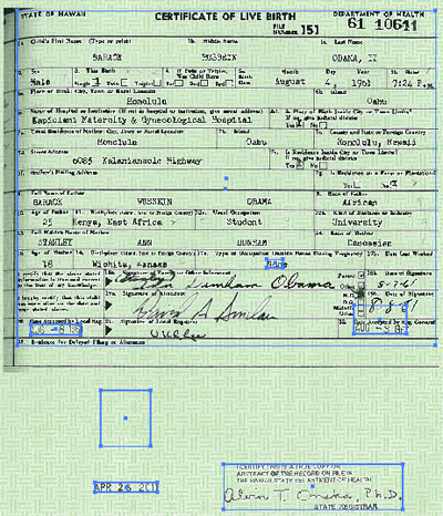 Barack Obama birth certificate with purported alterations, Infowars.com, April 28, 2011.