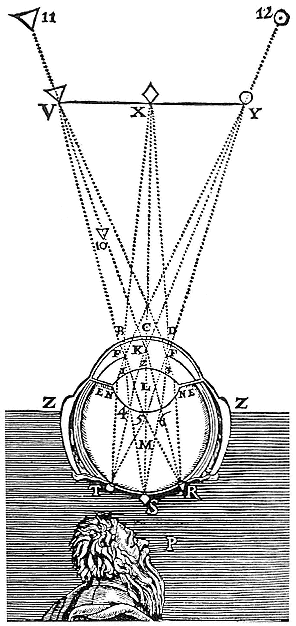 Formation of the retinal image, as illustrated by René Descartes in his La Dioptrique (Optics) of 1637.