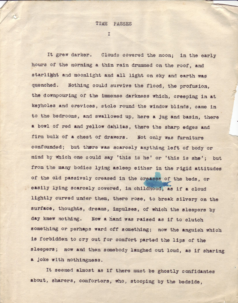 Virginia Woolf, "Time Passes," typescript (1926), p. 1.