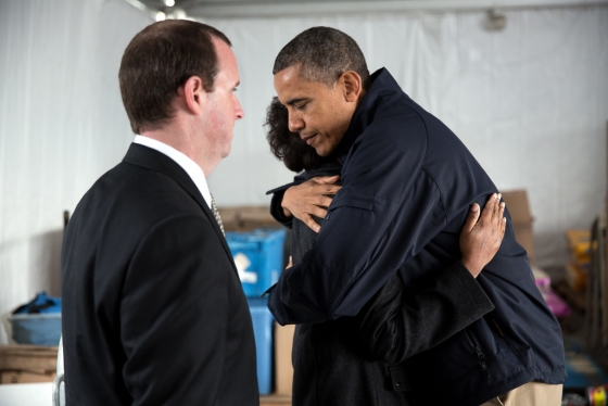 President Barack Obama meets privately with Damien and Glenda Moore at a FEMA Disaster Recovery Center tent in Staten Island, N.Y., Nov. 15, 2012. The Moore’s two small children, Brandon and Connor, died after being swept away during Hurricane Sandy. (Official White House Photo by Pete Souza) 