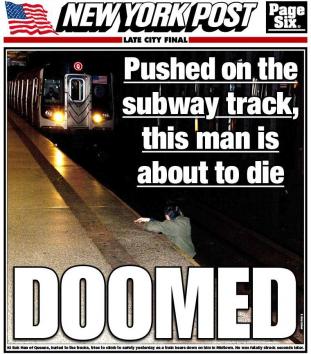 New York Post cover, subway death, 12-4-12. Photograph by R. Umar Abbasi.