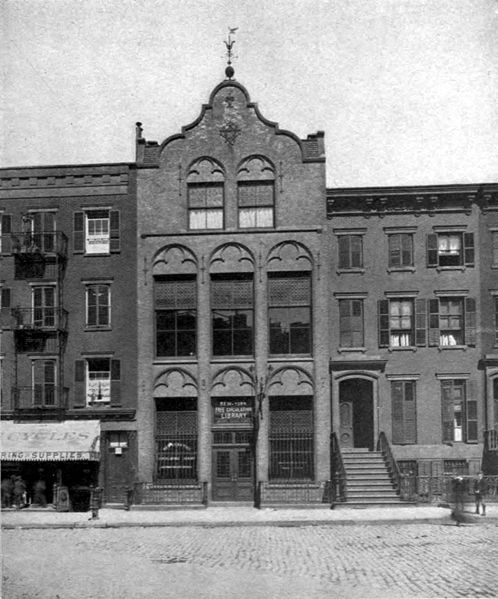 New York Free Circulating Library, Jackson Square Branch, exterior, circa 1890. Photographer unknown.