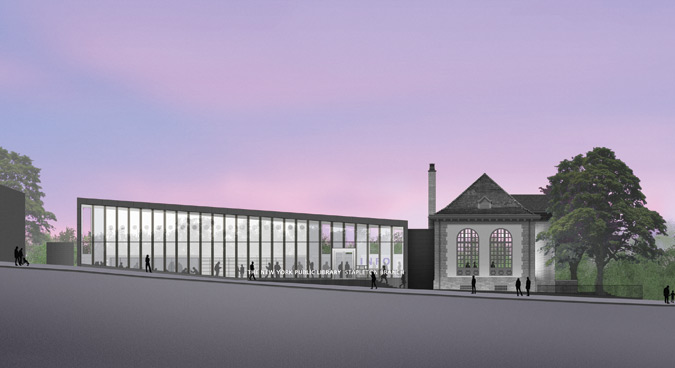 Architect's rendering, Stapleton Library renovation, courtesy NYC Department of Design and Construction.