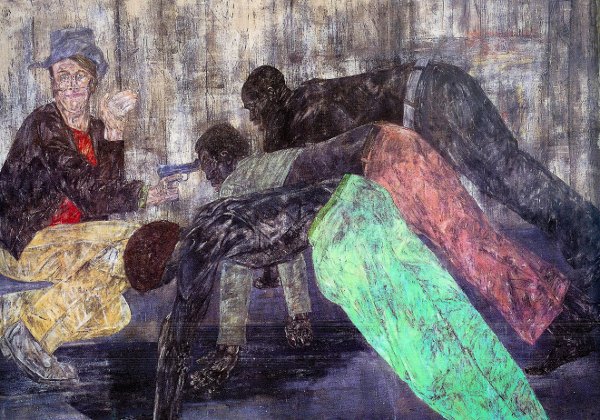 Leon Golub. "Mercenaries V," painting, 1984. 