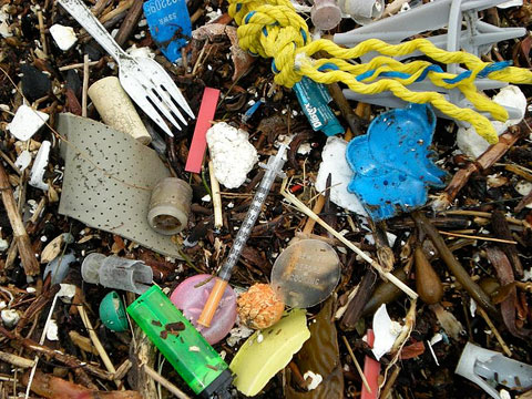 Plastic debris washed up on a San Francisco beach. Photo by Kent K. Barnes / kentkb, Creative Commons.