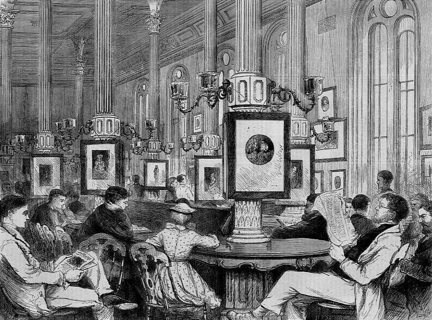 Reading-Room of the Boston Public Library,  J. J. Harley, engraving, 1871