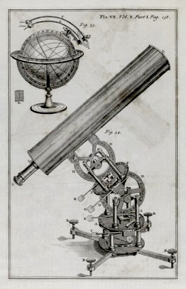 18th-century astronomical equipment, engraving