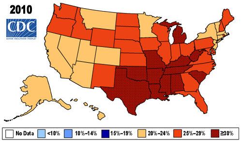 Centers for Disease Control and Prevention, obesity map, 2010