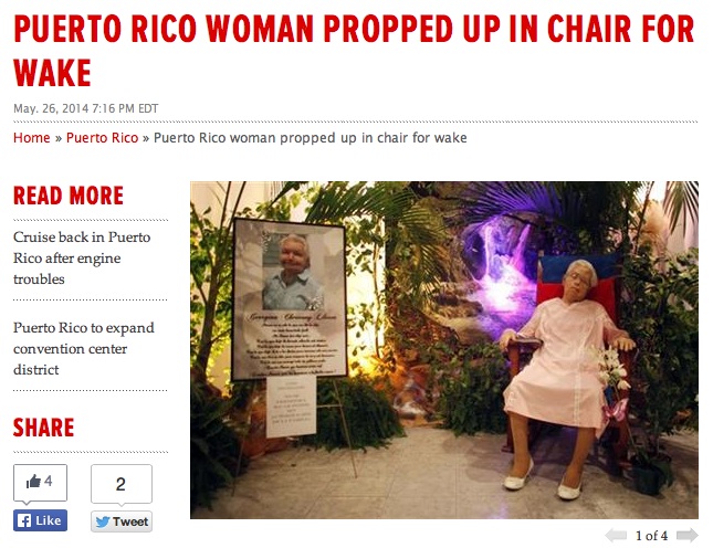 Wake of  Georgina Chervony Lloren, San Juan, Puerto Rico, May 26, 2014. Screenshot from AP website.