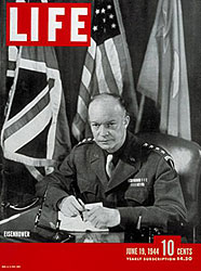 LIFE magazine, June 19, 1944 issue, with Robert Capa's D-Day images and official U. S. Army Photo of Gen. Eisenhower on cover.