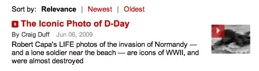 Craig Duff, Capa D-Day video, TIME website link, screenshot, 2014-06-29.