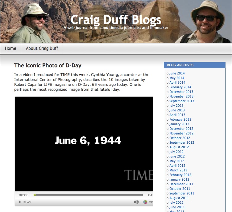 Craig Duff Blogs. Capa D-DAY TIME video post, dated June 6, 2009, screenshot.