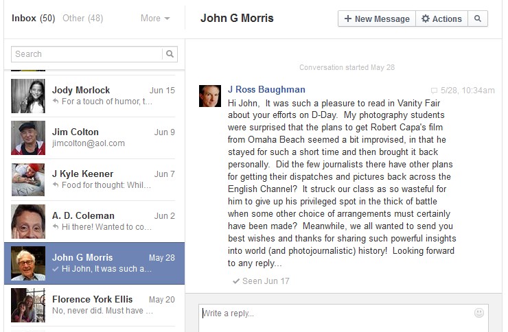 J. Ross Baughman, Facebook note to John Morris, 5-28-14.