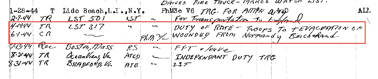 U.S. Navy Pharmacist Mate Joseph V. Chatigny, service record, June 6, 1944