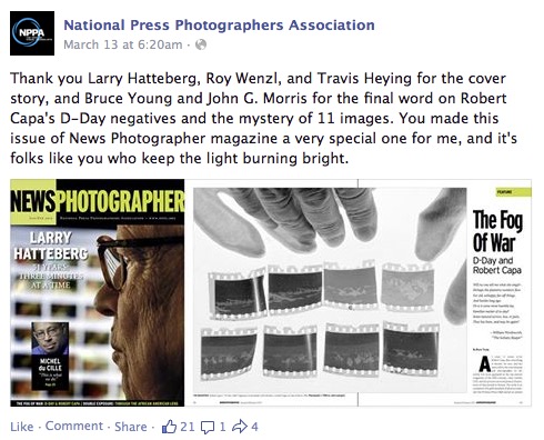 Donald Winslow, NPPA, announcement of Jan-Feb 2015 issue of News Photographer, Facebook, 3-13-15