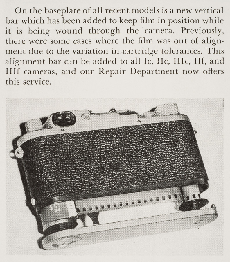 Leica Photography, Winter 1952, Vol. 5, No. 4, p. 27, with information about baseplate.