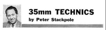 Peter Stackpole, "35mm Technics," U.S. Camera, August 1959, column logo