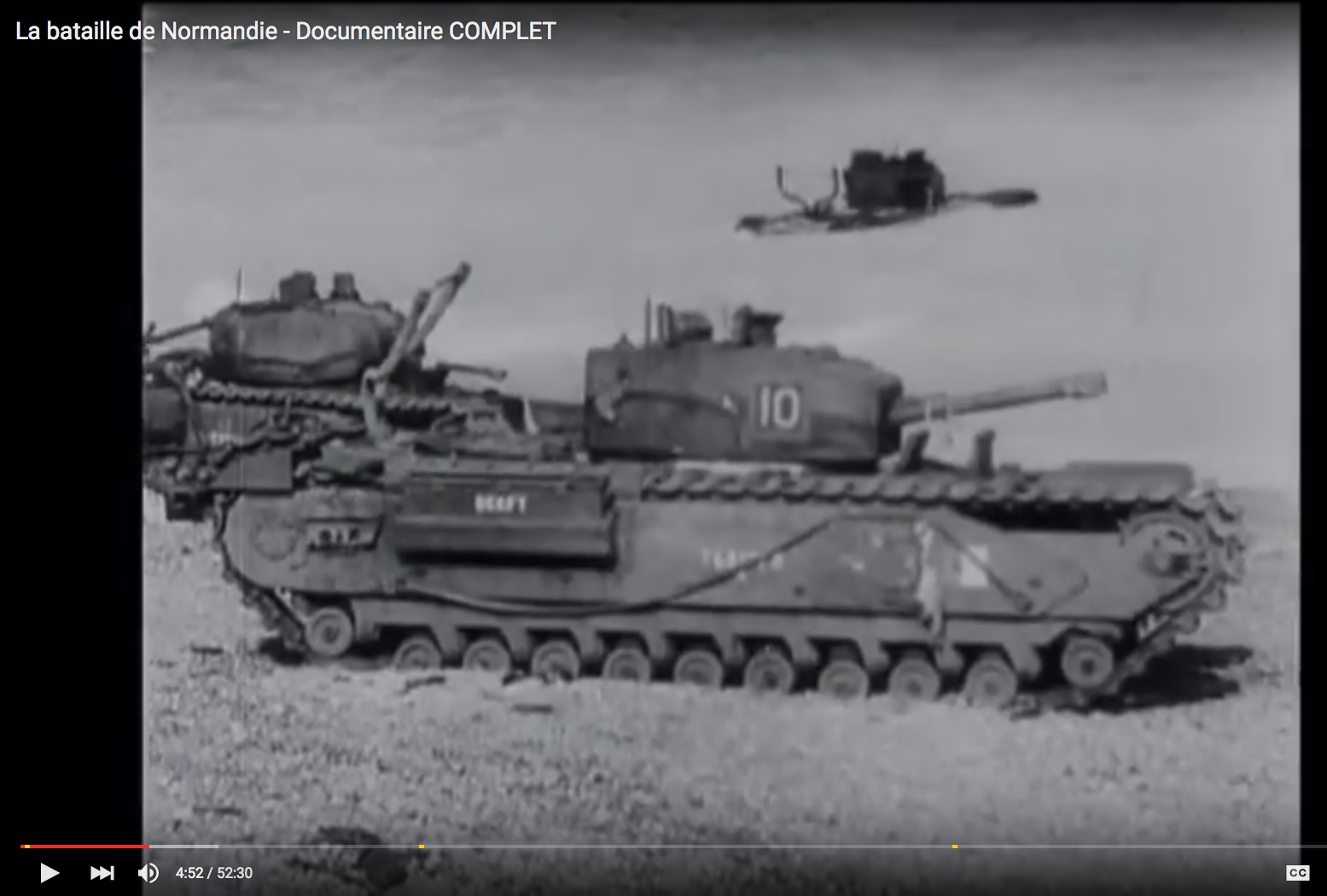 Amphibious Armored Vehicle 10 on Omaha Beach, June 6, 1944, still from D-Day movie footage