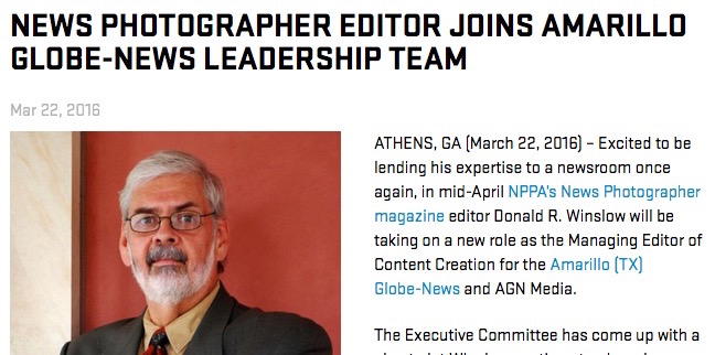 Donald Winslow joins Amarillo Globe-News, NPPA story, 3-22-16, screenshot