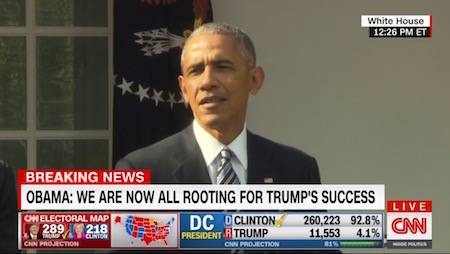 Barack Obama, speech on Trump victory, CNN, 11-9-16, screenshot