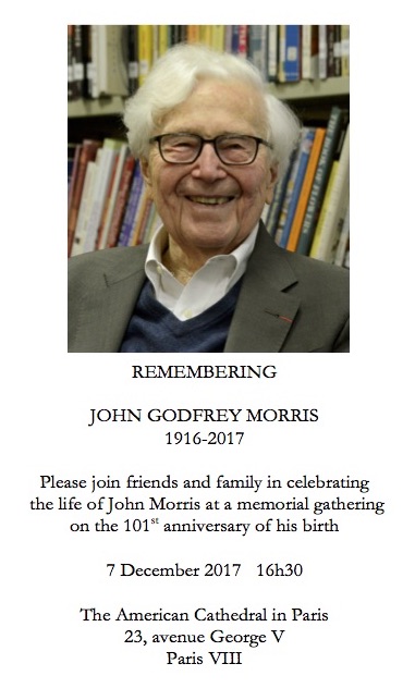 John G. Morris Memorial notice, December 7, 2017
