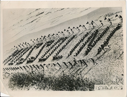 Children spell out Mussolini's name, Anzio Beach,Italy, 1937. Photographer unknown.
