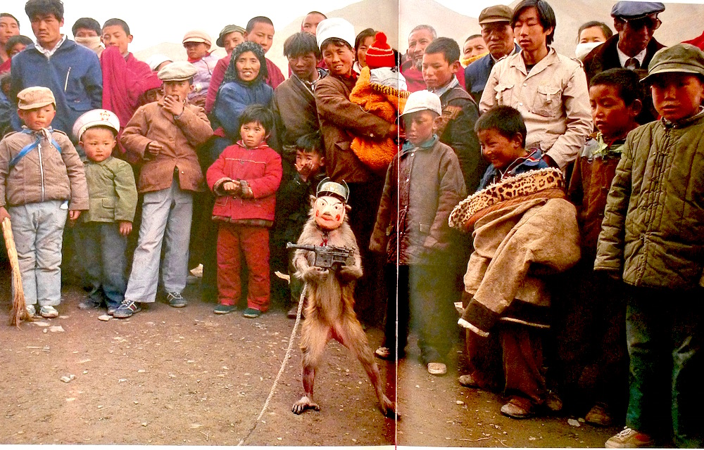 Monkey business, pp. 122-23, "A Day in the Life of China," Collins, 1989. (Photo: Dilip Mehta.)