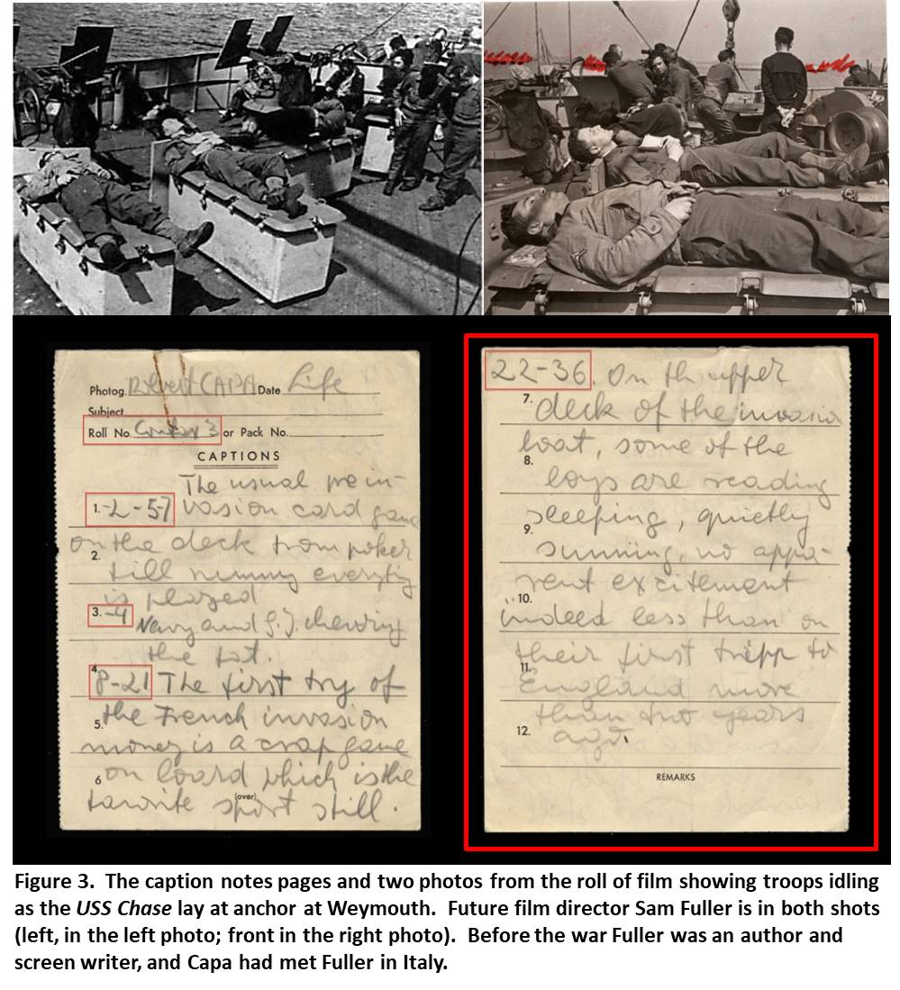 Robert Capa, Sam Fuller and caption notes, June 4-5, 1944