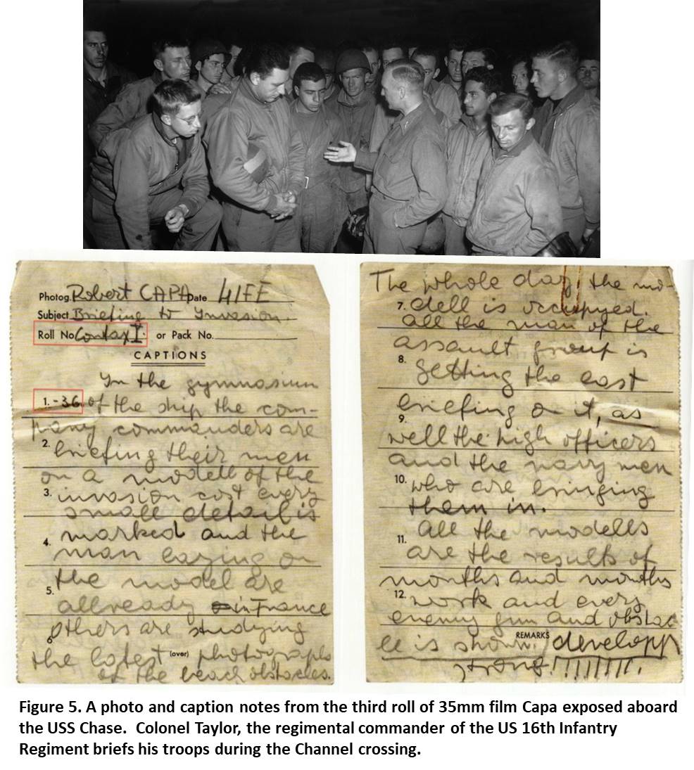 Robert Capa, briefing aboard USS Samuel Chase and caption notes, June 4-5, 1944