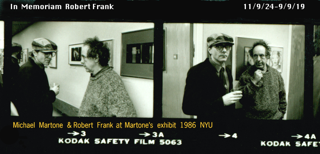 Robert Frank at Michael Martone retrospective, Tisch School of the Arts, NYU, 1986. Photographer unknown.