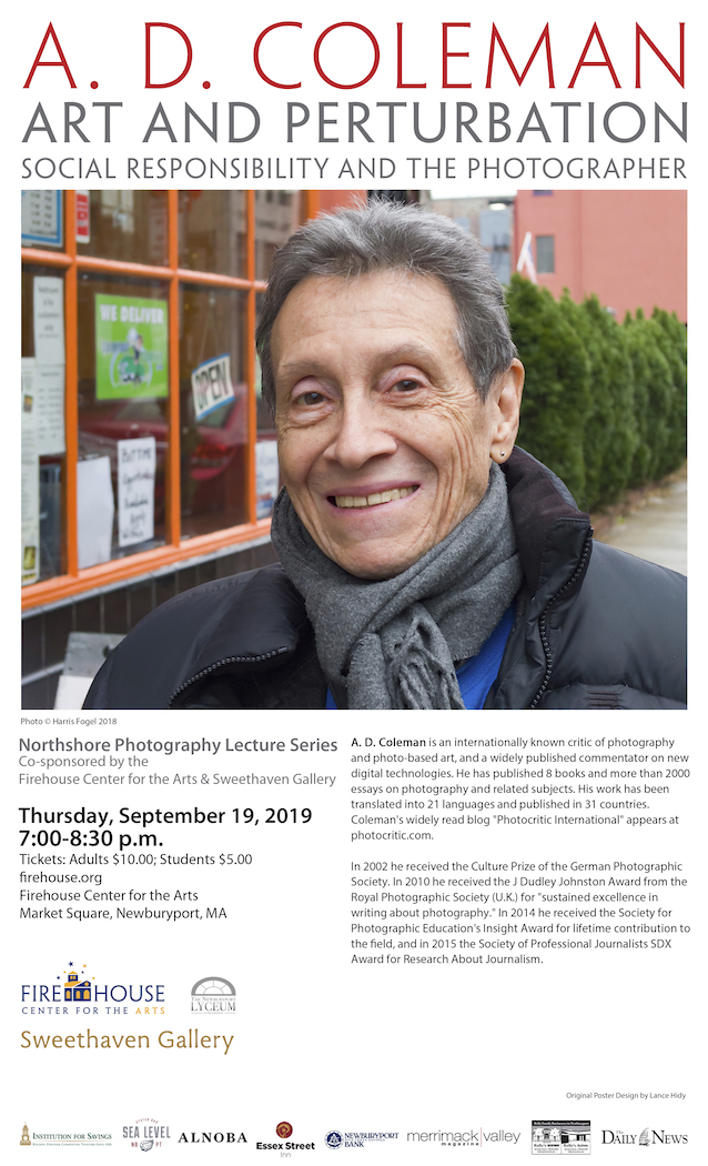 Poster, A. D. Coleman lecture, Firehouse Center for the Arts, Newburyport, MA, 9-19-19
