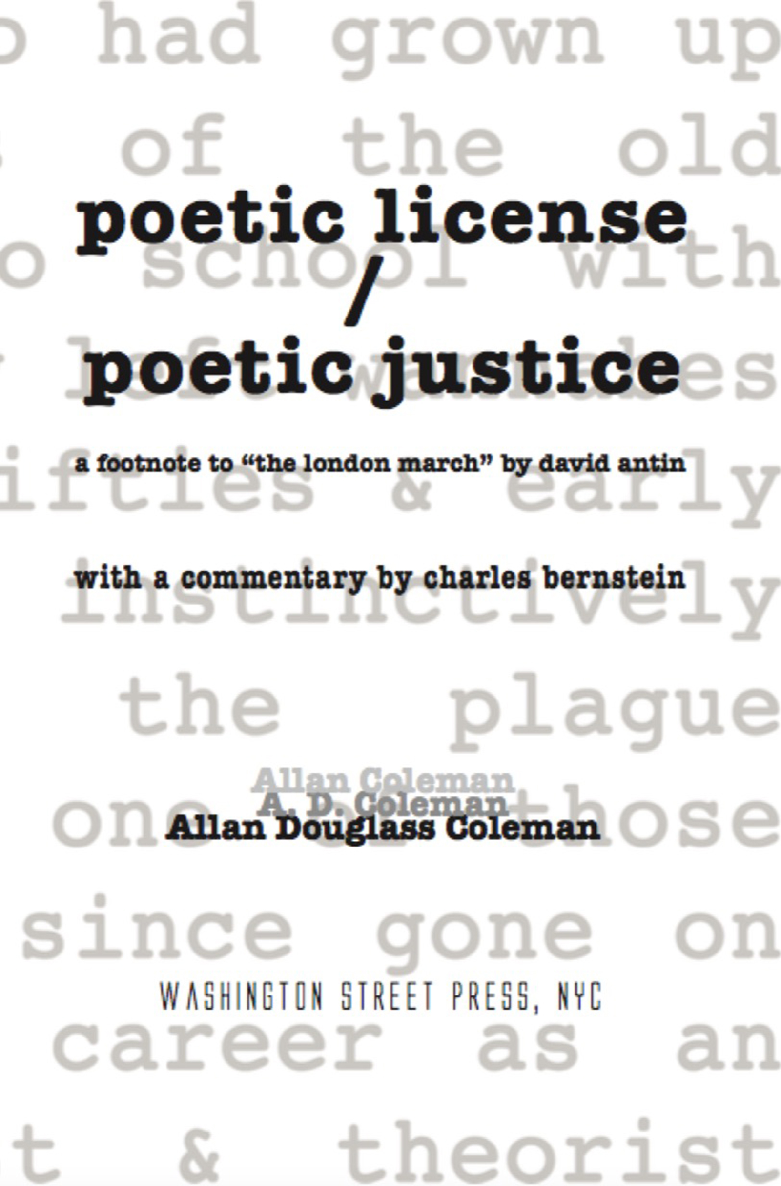 Allan Douglass Coleman, poetic license / poetic justice (2020), cover