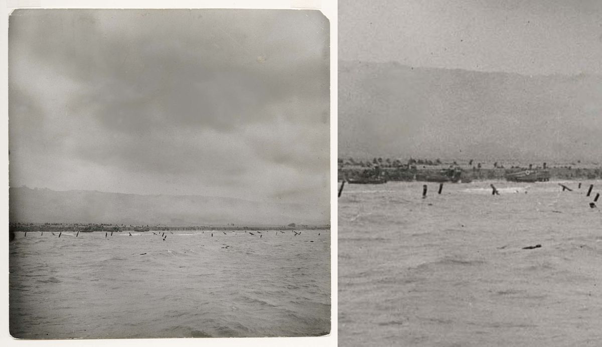 13 – Robert Capa, American soldiers landing on Omaha Beach, D-Day, Normandy, France, ICP website, screenshot. Photo published in Life, June 19, 1944, p. 28 / Detail of this photo.