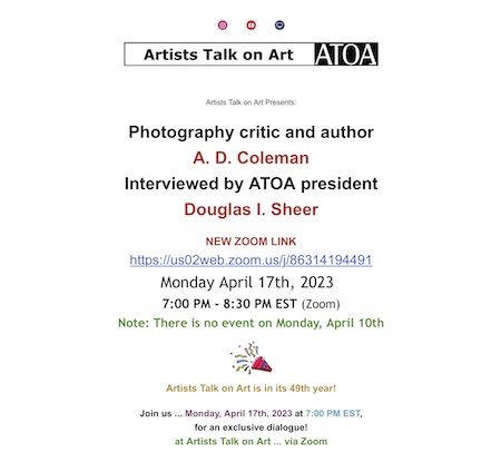 A. D. Coleman, ATOA interview, 4-17-23