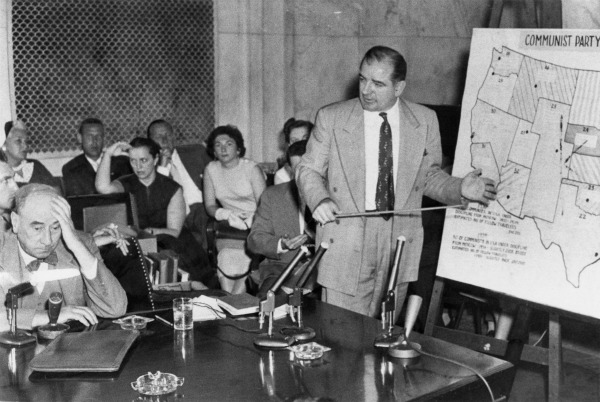 Joseph N. Welch (left) being questioned by Senator Joseph McCarthy (right), June 9, 1954