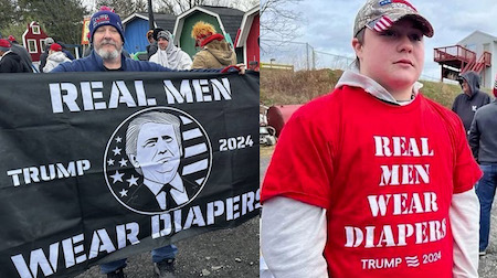 Trump's MAGA supporters, "Real Men Wear Diapers," Pennsylvania Trump Rally, May 2024