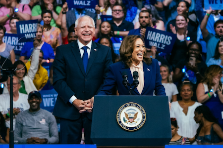 Kamala Harris and Tim Walz, first rally, Philadelphia, PA, 8-6-24, screenshot