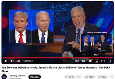Jon Stewart, The Daily Show, Trump-Biden Debate, 6-28-24, screenshot
