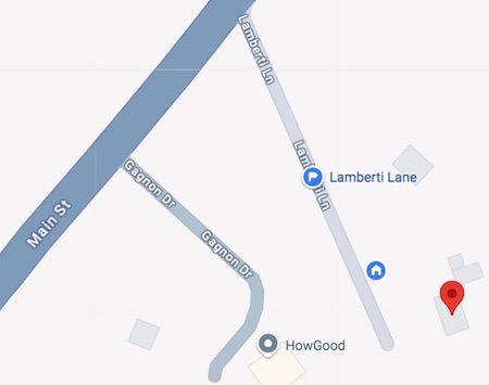 Google Maps showing Lamberti Lane, 5-23-25
