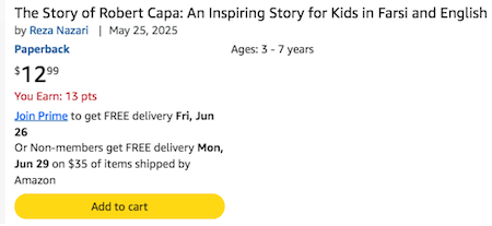 Reza Nazari, Robert Capa, Amazon listing (2026), screenshot