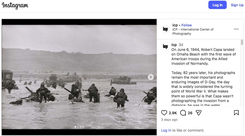 International Center of Photography, Instagram account, Robert Capa D-Day post, 6-6-26, screenshot